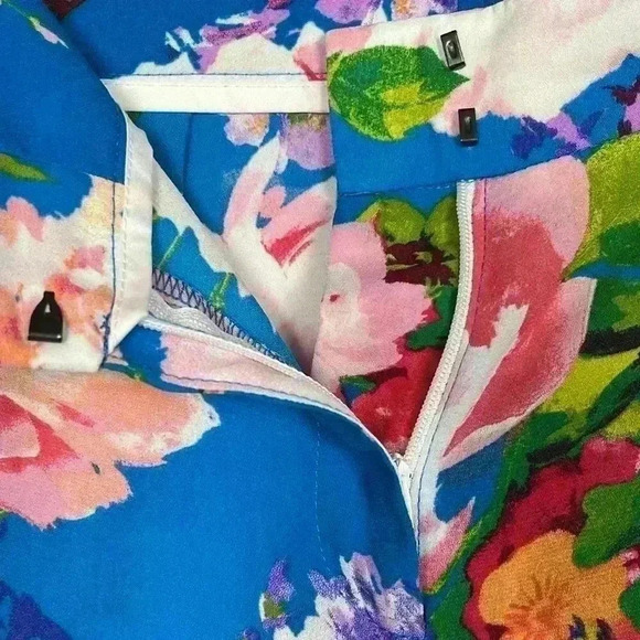 Reina Diaz Womens Pants Blue/Pink 7 Floral Print Pockets Wide Leg Loose Relaxed - Picture 2 of 9